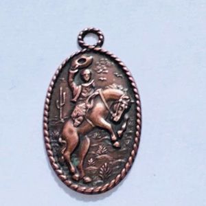 RARE ANTIQUE SOUTHWEST COWBOY RODEO PENDANT 2” SIGNED SOLID COPPER